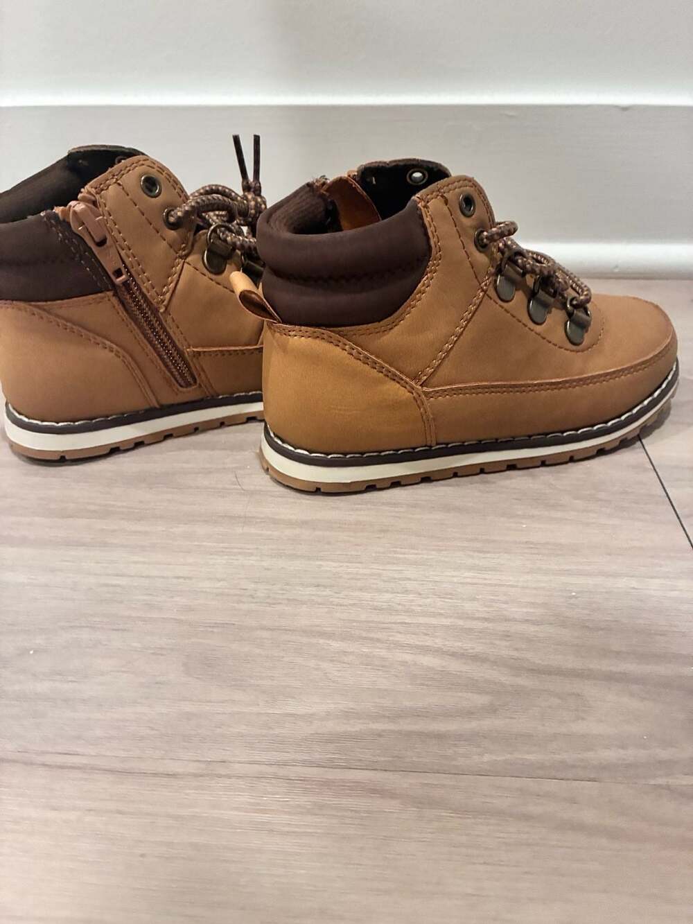 Toddler Boys Contrast Cuff Lace Up Boots - TAN Sz9